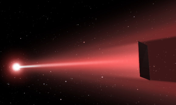 the DEEP-laser sail concept, via http://www.deepspace.ucsb.edu/projects/directed-energy-interstellar-precursors, Copyright © 2016 UCSB Experimental Cosmology Group.