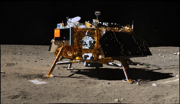 Chang'e 3 viewed from the Yutu lunar rover. The mission began in December 2013. Credit: Chinese Academy of Sciences