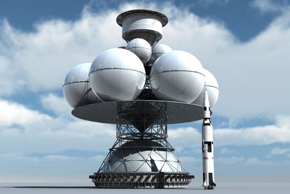 Weighing in at 60,000 tons when fully fuelled, Daedalus would dwarf even the Saturn V rocket. Credit: Adrian Mann