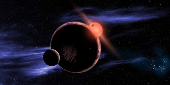 An artist's concept of a rocky world orbiting a red dwarf star. (Credit: NASA/D. Aguilar/Harvard-Smithsonian center for Astrophysics).