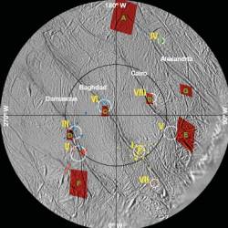 Tiger stripes on Enceladus. Image credit: NASA/JPL/SSI