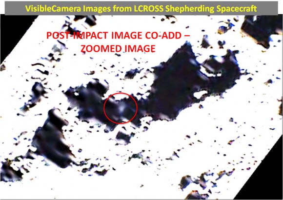 Zoomed in image of the impact plume. The extent of the plume at 15 sec is approximately 6-8 km in diameter. Credit: NASA