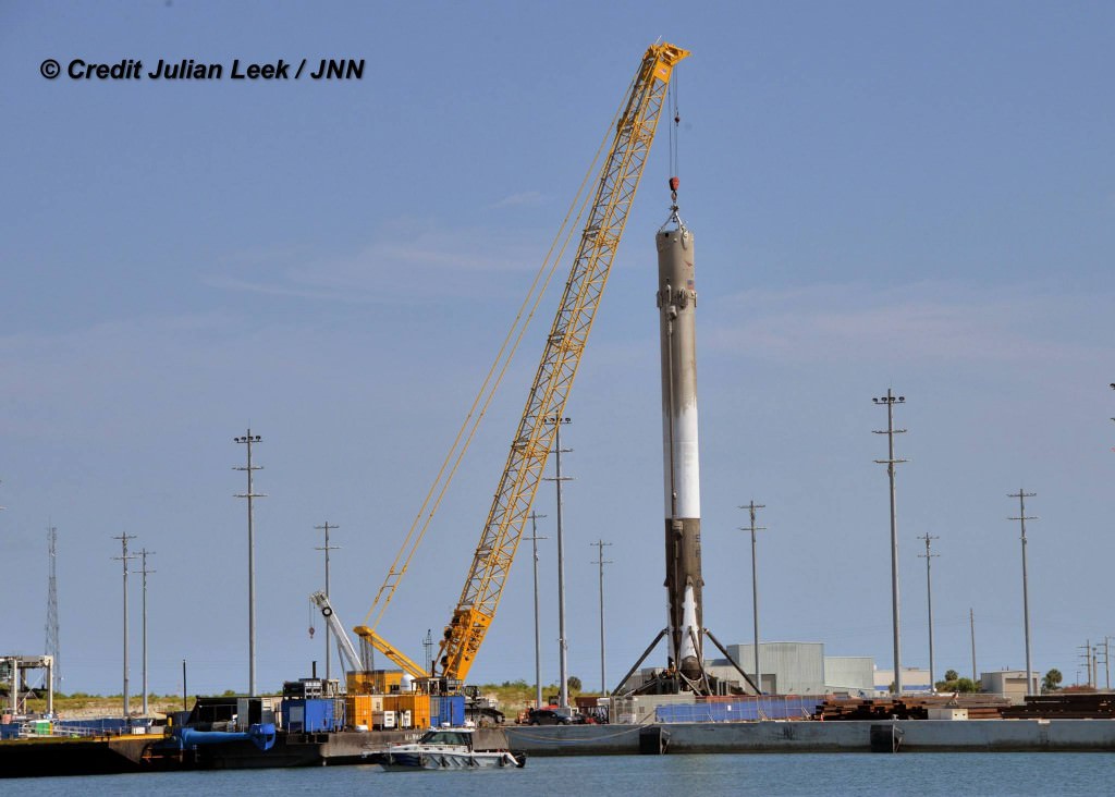 SpaceX Falcon 9 Recovered 1st Stage Arrives Back In Port After Historic