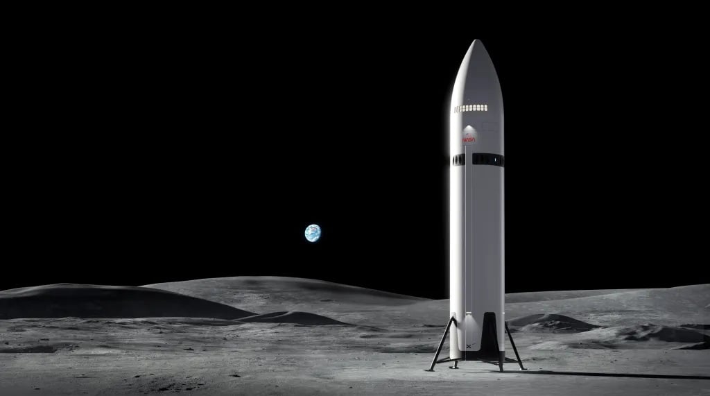 Artist's rendering of the Starship HLS on the lunar surface. NASA has contracted with SpaceX to provide the lunar landing system. Credit: SpaceX