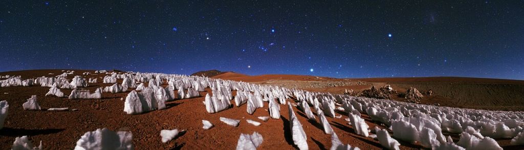 This alien-looking landscape shows penitentes in the Atacama Desert. Penitentes are made of snow that's sculpted by the Sun and sublimation. Image Credit: ESO Photo Ambassador Babak A. Tafreshi.