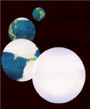 A series of illustrations showing how Earth may have become a snowball planet. Image Credit: NASA