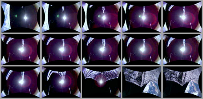 This sequence of thumbnails is from camera 1 on the LightSail 2 spacecraft. The first 13 images were taken 10 seconds apart, the final ones 30 seconds apart. Image Credit: The Planetary Society.