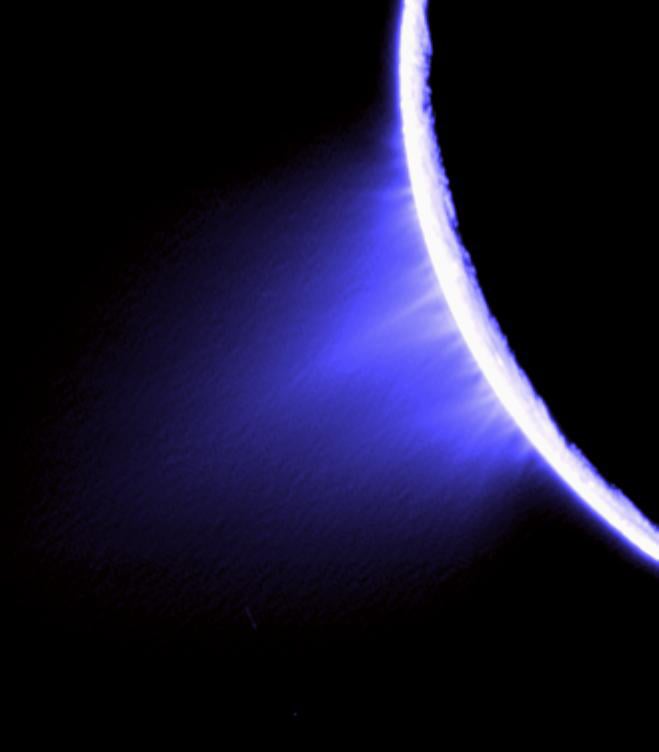 Enceladus' water ice plumes were first observed by Cassini in 2005. (NASA/JPL/SSI)