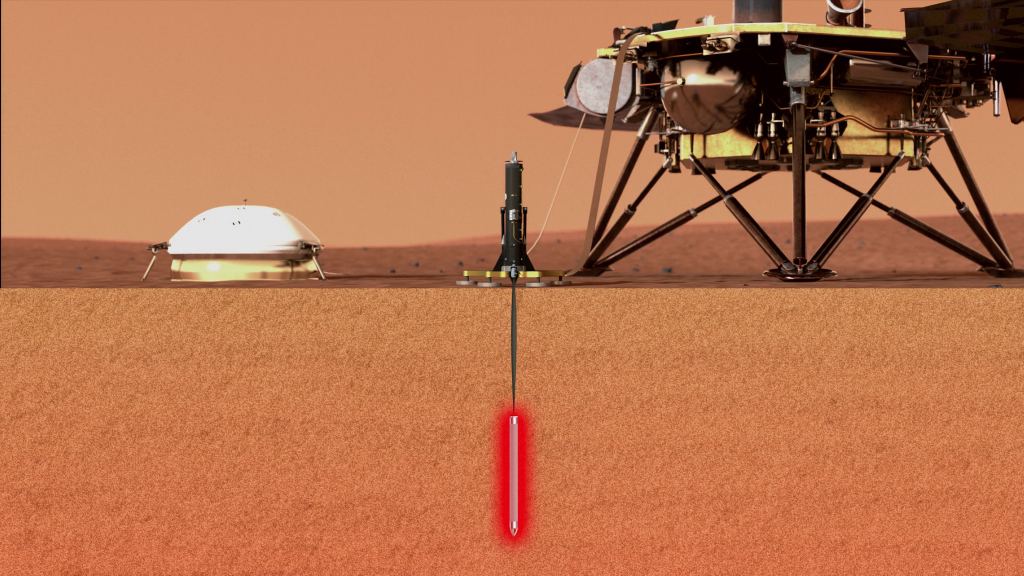 The mole measures the thermal conductivity of the Martian soil and can penetrate as deep as five meters to do so. Image Credit:
DLR (CC-BY 3.0)