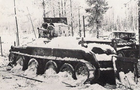 Russian BT-5 tank destroyed during the Winter War (1939-1940). Credit: SA-kuva/Finnish army pictures