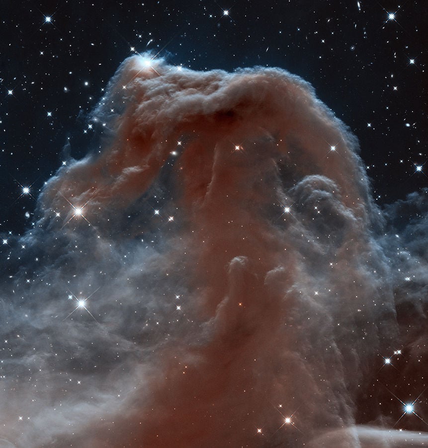An infrared view of the Horsehead Nebula captured by the WFC3 on the Hubble. Note the fine resolution, and lack of staircase cut-out. Image Credit: By ESA/Hubble, CC BY 4.0, https://commons.wikimedia.org/w/index.php?curid=25666692