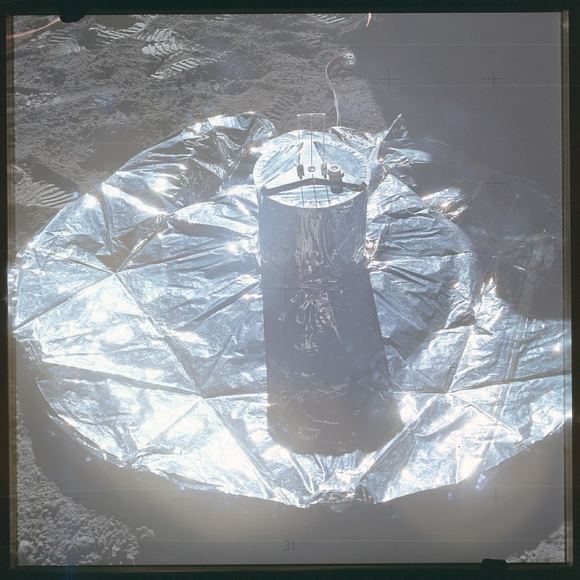 A seismometer station deployed on the Moon during the Apollo 15 mission. Courtesy NASA.