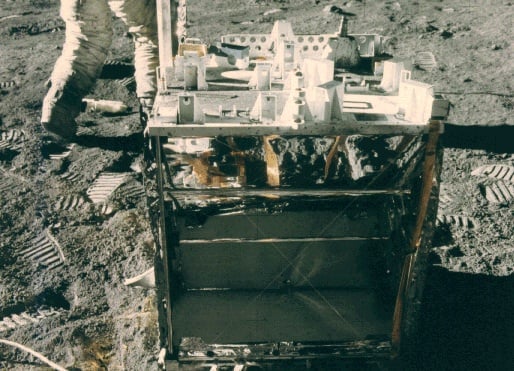 Apollo 15's Lunar Surface Experiments Package (ALSEP). It carried a suite of science instruments, including a seismic experiment to detect moonquakes. Courtesy NASA.