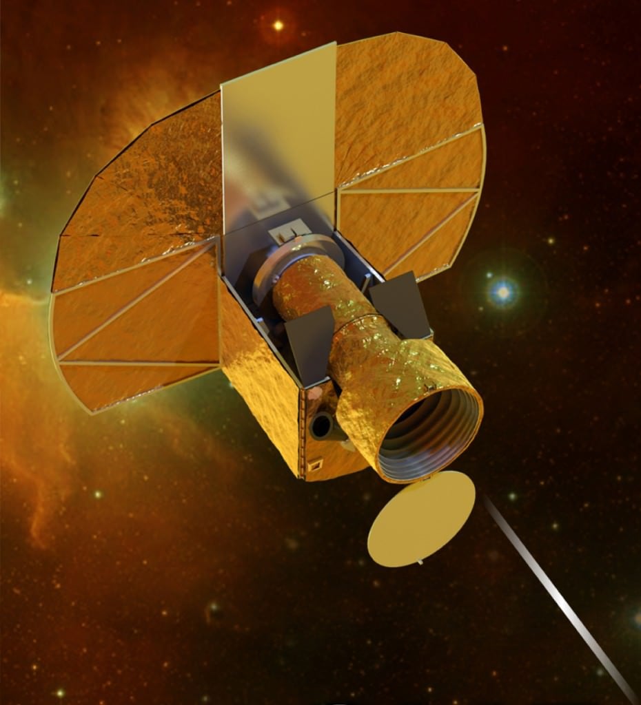 An artist's illustration of the CHEOPS spacecraft. Image Credit: University of Bern.