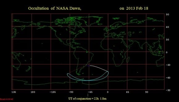 The occultation of the Dawn spacecraft as seen from Earth. Created by the author using Occult 4.0.