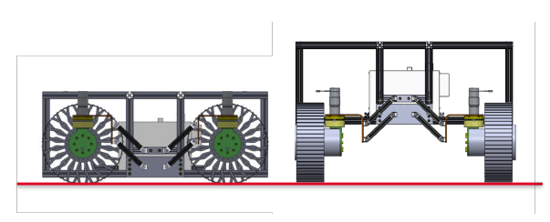 This schematic shows the rover's suspension system is stowed (L) and normal configurations (R.) Image Credit: ESA