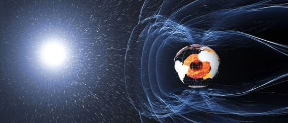 The magnetic field and electric currents in and around Earth generate complex forces that have immeasurable impact on every day life. The field can be thought of as a huge bubble, protecting us from cosmic radiation and charged particles that bombard Earth in solar winds. It's shaped by winds of particles blowing from the sun called the solar wind, the reason it's flattened on the