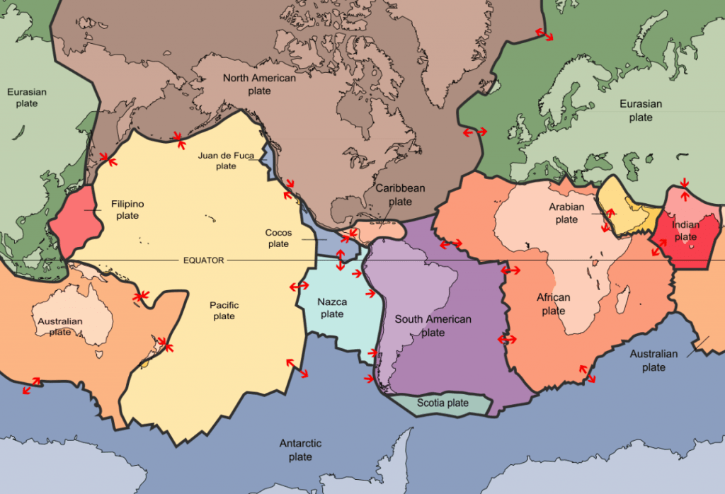 A graphic of the Earth's largest tectonic plates. Image Credit: By Map: USGSDescription:Scott Nash - This file was derived from: Tectonic plates.png, Public Domain, https://commons.wikimedia.org/w/index.php?curid=535201
