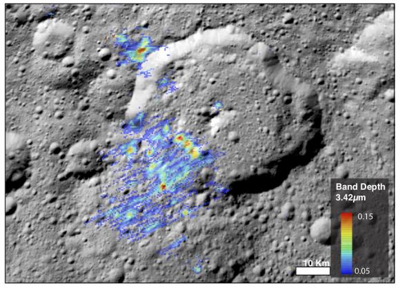 NASA's Dawn spacecraft found organic material near the Ernutet crater on Ceres. Since then, scientists have found that these organics could be more plentiful than originally thought. Credit: NASA / Rendering by Hannah Kaplan