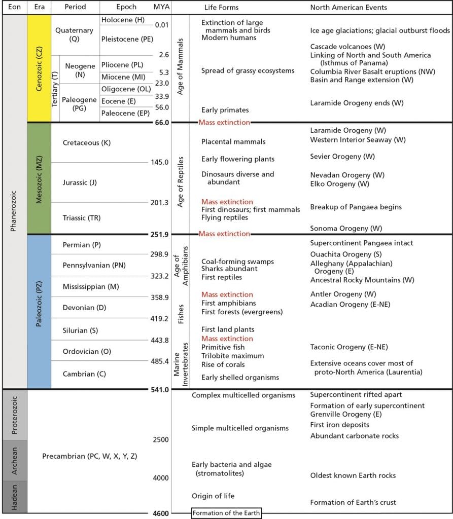 A table of the Geologic Time Scale. Note the mass extinction 66 million years ago which marks the end of the Cretaceous and the beginning of the Paleogene. Image Credit:
NPS Geologic Resources Inventory, 2018?