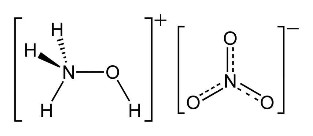 Image showing the chemical makeup of HAN, one of the liquid salts in a new proposed rocket fuel.