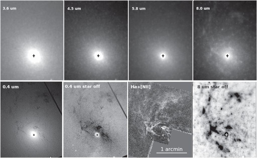 These images from the research show how different telescopes and filters can work together to reveal structure. The top row is Spitzer images of M31 at different wavelengths. Structure emerges successively with each image. The bottom right image is the 8 ?m image minus the 4.5 ?m image, which basically removes starlight. The middle right bottom image is a Hubble image showing H-alpha and ionized nitrogen. The bottom left image is a Hubble UV image, and the middle left is the same image with starlight removed. Image Credit: Alig et al. 2024.
