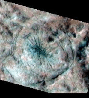 This image of Manannan Crater shows concentric rings and a