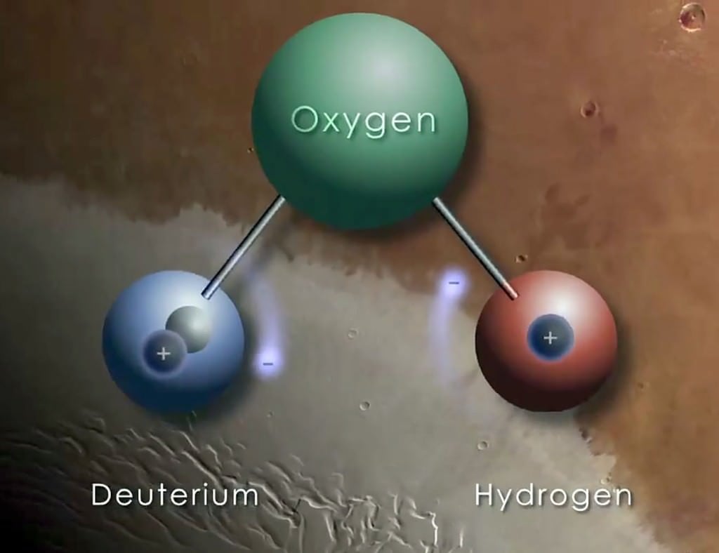 A hydrogen atom is made up of one proton and one electron, but its heavy form, called deuterium, also contains a neutron. Credit: NASA/GFSC