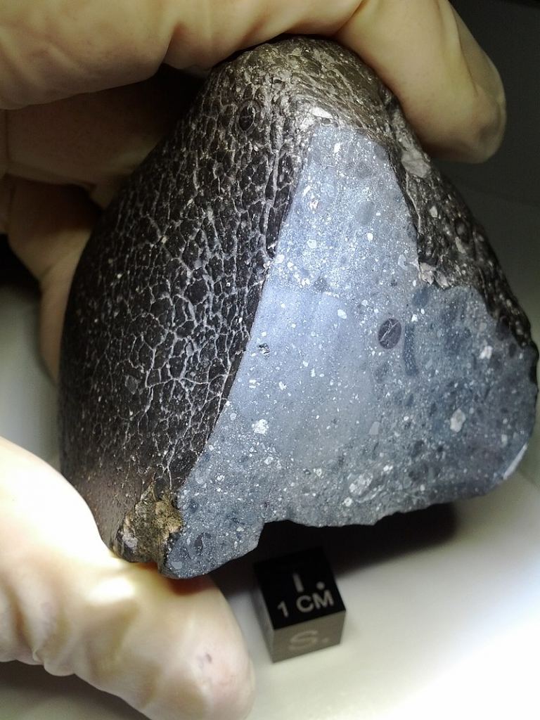 This Martian meteorite is designated Northwest Africa (NWA) 7034 and nicknamed