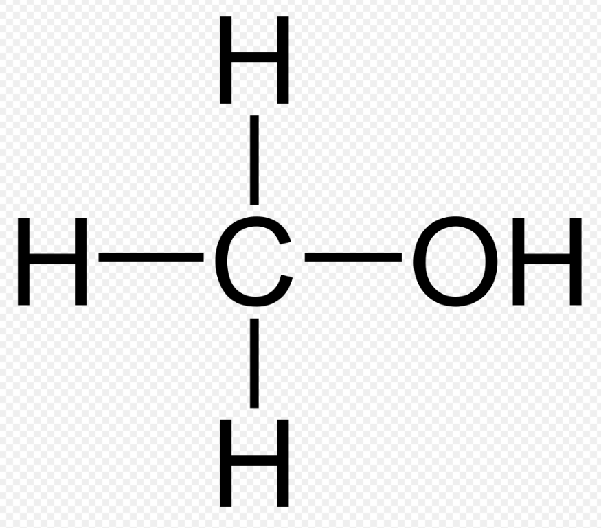The methane molecule contains one carbon atom, three hydrogen atoms, and one hydroxyl group, an oxygen atom combined with hydrogen. Image Credit: By NEUROtiker - Own work, Public Domain, https://commons.wikimedia.org/w/index.php?curid=7171153