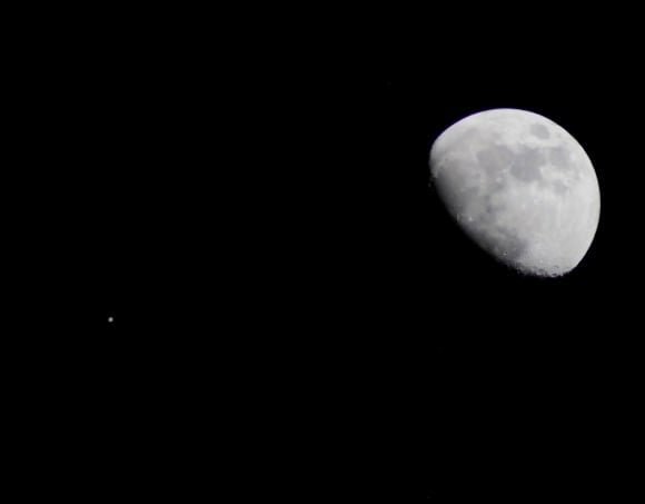 The Moon plus Jupiter during last month's close conjunction. (Photo by author).