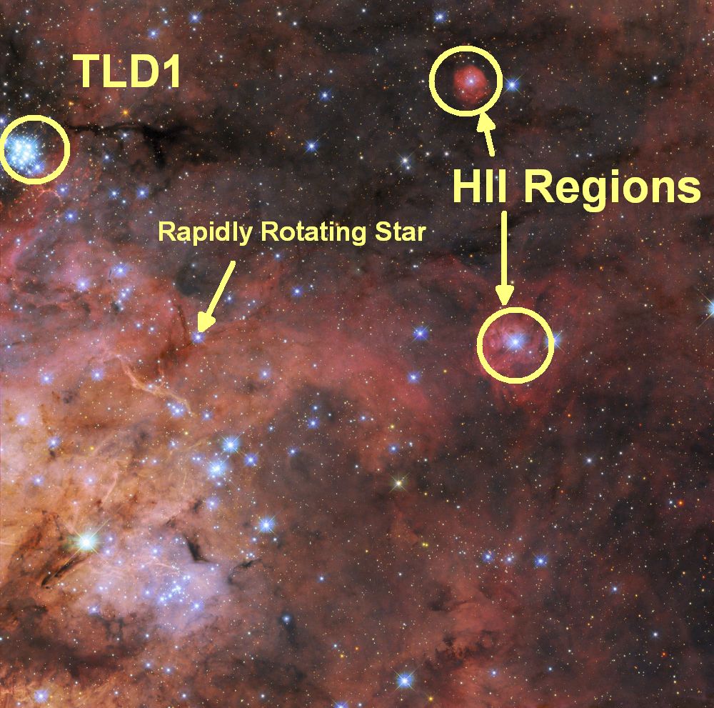 This image labels some of the interesting objects in the leading Hubble image. Image Credit: ESA/Hubble & NASA, C. Murray, E. Sabbi; Acknowledgment: Y. -H. Chu
