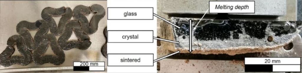 The image on the left shows manufactured interlocking paver elements. The image on the right shows a cross-section. Image Credit: Ginés-Palomares et al. 2023.