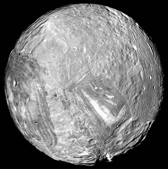 This is the highest resolution image we have MIranda, one Uranus' five classical moons, which was taken by Voyager 2 almost 35 years ago.