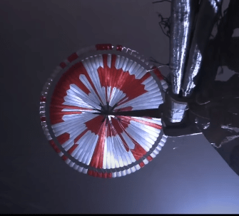 NASA is having some fun. The odd red pattern on the underside of Perseverance's parachute contain a 10-bit binary pattern that reads