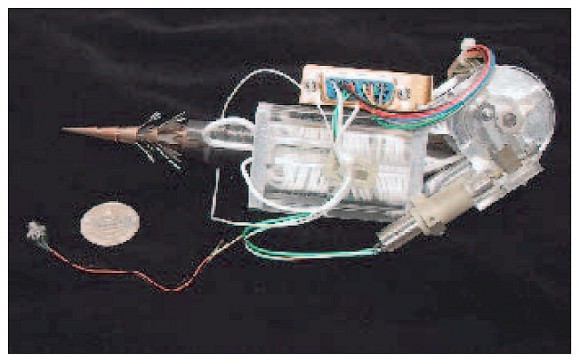 The Philae Lander anchoring harpoon with the integrated MUPUS-accelerometer and temperature sensor. (Credit: