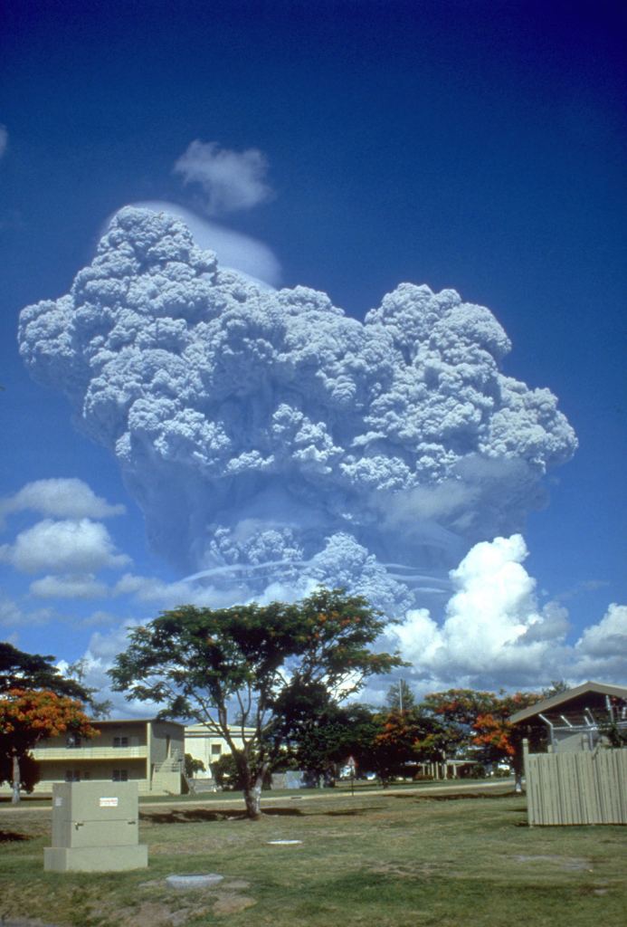 The Pinatubo eruption on June 12, 1991, seen from Clark Air Base, about 40 km east of the volcano's summit. Image Credit: By Richard P. Hoblitt, USGS - U.S. Geological Survey., Public Domain, https://commons.wikimedia.org/w/index.php?curid=26865795