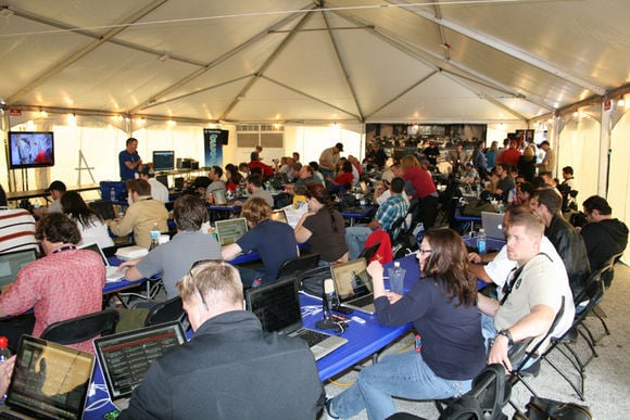 I visited the huge Tweet Up Tent which NASA set up for the first time at the Kennedy Space Center Press center so that ordinary folks from around the world could observe a shuttle launch and share it globally straight away as events unfolded. This reminded me of a high tech command center. Credit: Ken Kremer