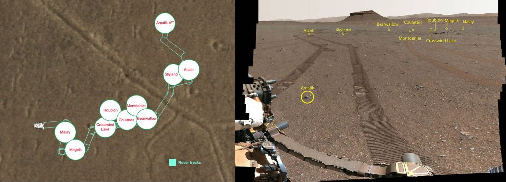 Two different images of the sample depot. NASA's Perseverance Mars dropped each of its 10 samples at a location dubbed