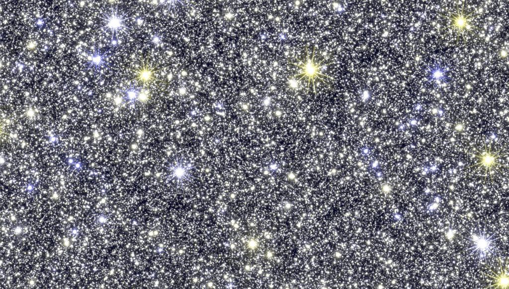 This is a simulated Roman Space Telescope (1/140th Roman field of view) of the center of our Galaxy. The telescope will perform a survey of this densely packed region, looking for microlensing events. Image Credit: Matthew T. Penny, Ohio State University.
