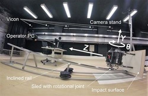 During testing, the SpaceBok is attached to an inclined rail. By varying the inclination of the rail, testers can mimic different gravity conditions. Image Credit: ETH Zurich/ZHAW Zurich