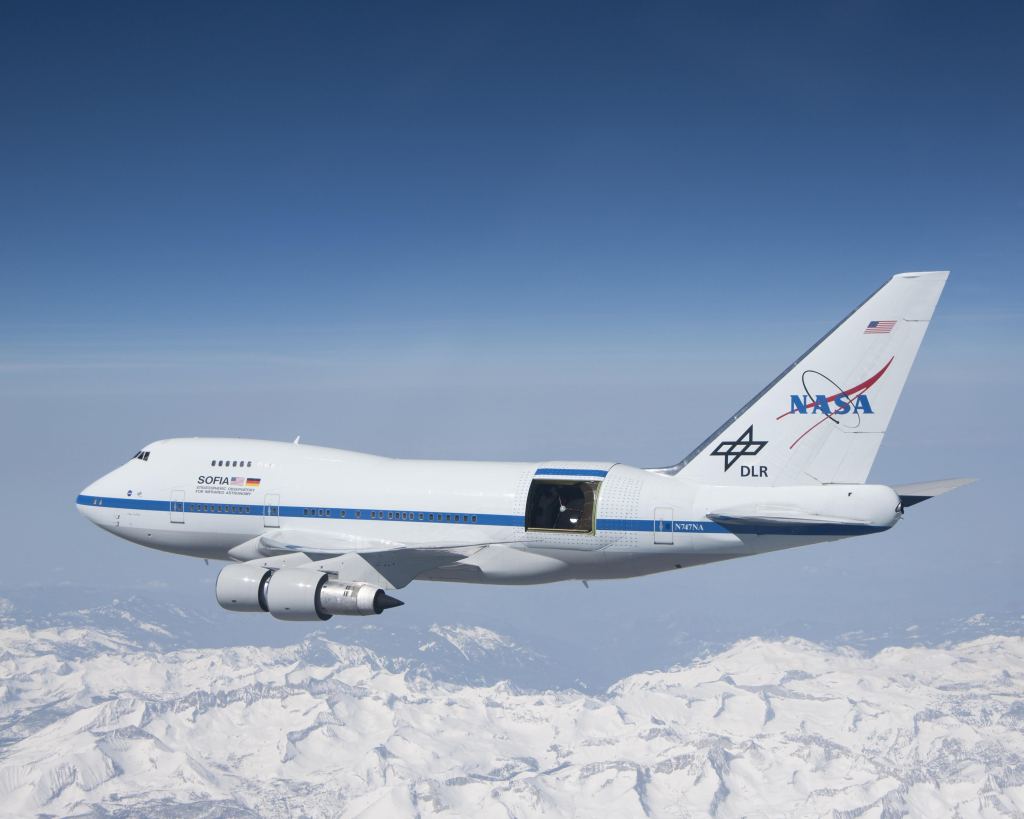 SOFIA (Stratospheric Observatory for Infrared Astronomy) is a converted Boeing 747 that acted as an airborne observatory. It housed a 2.5 m (8.2 ft) diameter infrared telescope. SOFIA was a joint mission between NASA and the German DLR. Its final flight was in September 2022. Image Credit: NASA/DLR