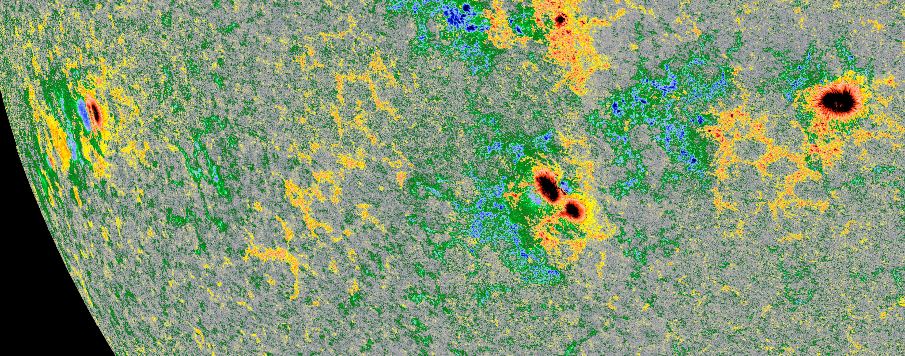 This magnetic map of the Sun from the Solar Orbiter shows how magnetic field lines and sunspots are correlated. Image Credit: ESA.