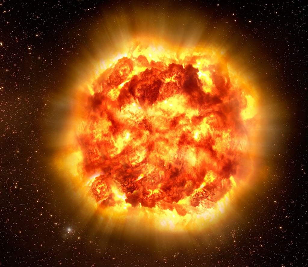 Artist's impression of a Type II supernova explosion which involves the destruction of a massive supergiant star. One day Betelgeuse will explode, but we're too far away to feel any effect. Credit: ESO