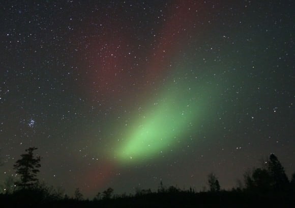A large comet-like auroral form topped with red rays took up residence in the southeastern sky in Cetus around 10:30 p.m. last night. Credit: Bob King
