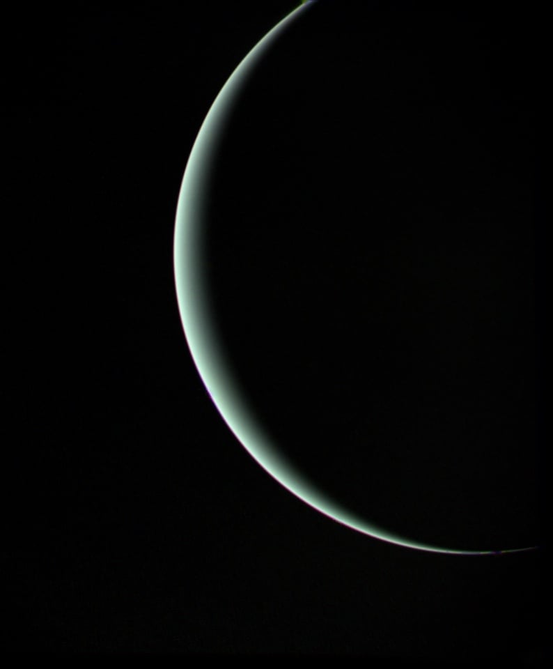 Image showing Uranus as a crescent as Voyager 2 completed it's flyby in 1986.