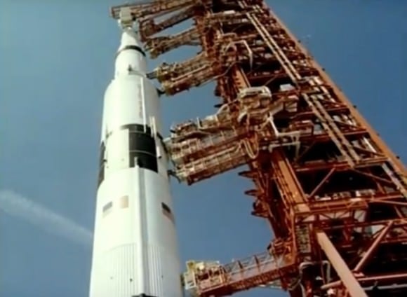 Apollo 11's Saturn V rocket prior to the launch July 16, 1969. Screenshot from the 1970 documentary