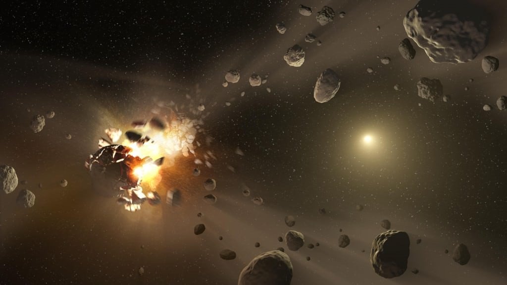 An artist's conception of an asteroid collision, which leads to how