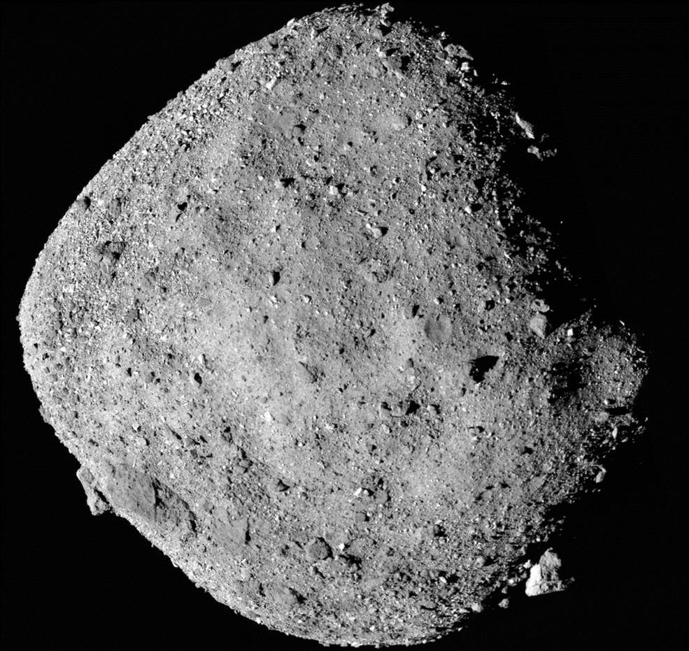 The asteroid Bennu was used in this simulations because it's so well-studied. In this image Bennu is seen from a distance of 24 km (15) miles captured by the PolyCam on OSIRIS-REx. The image is a mosaic constructed of 12 images. Image Credit: NASA/Goddard/University of Arizona.