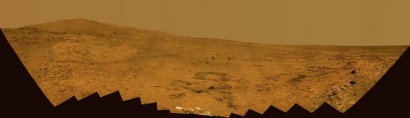 Bonestell panorama, taken by Spirit during her winter stay on the north side of Home Plate. Credit: NASA/JPL/Cornell